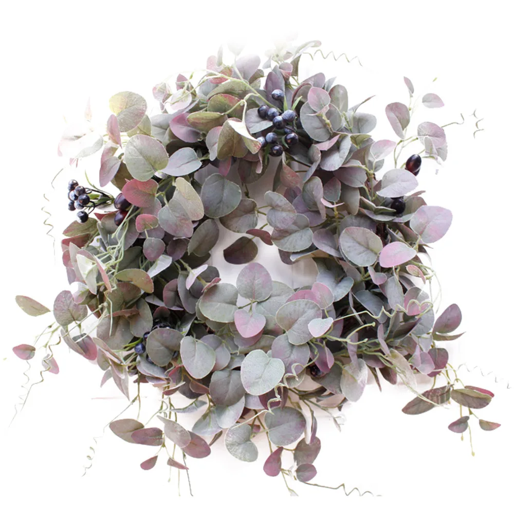 

Wall Hanging Blueberry Plant Door Decoration Spring Wreath Lifelike Cloth Dia 50cm For Home Simulation Eucalyptus Garland