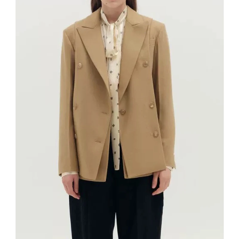 

2021 Autumn New 10.26 Women Fashion Two piece Set Lapel Button Shawl Design Solid Color Long Sleeve Blazer Coat