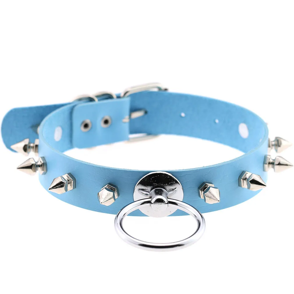 light blue Готический Шипованный панк Чокер Воротник с шипами заклепками для женщин и мужчин Шипованный Чокер Ожерелье серебряное готическое ювелирное изделие - Окраска металла: light blue