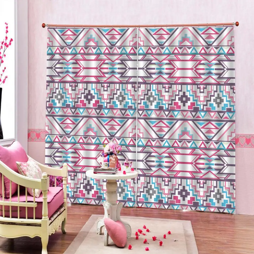 Геометрическое изображение занавески розовые полосатые богемные ретро