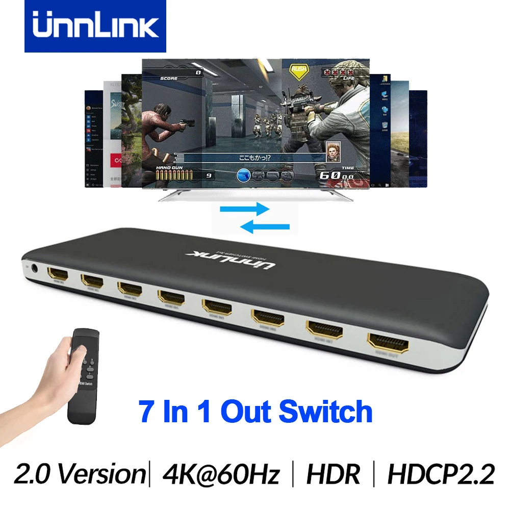 Unnlink HD MI совместимый 2 0 переключатель 4K 60 Гц 7X1 5X1 3X1 с Romote IR для Xbox One s/x PS4 Pro LED Smart TV mi