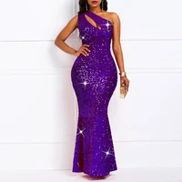 luxury purple sequin dress women party night sexy one shoulder tight shiny celebrity birthday maxi long dresses evening club