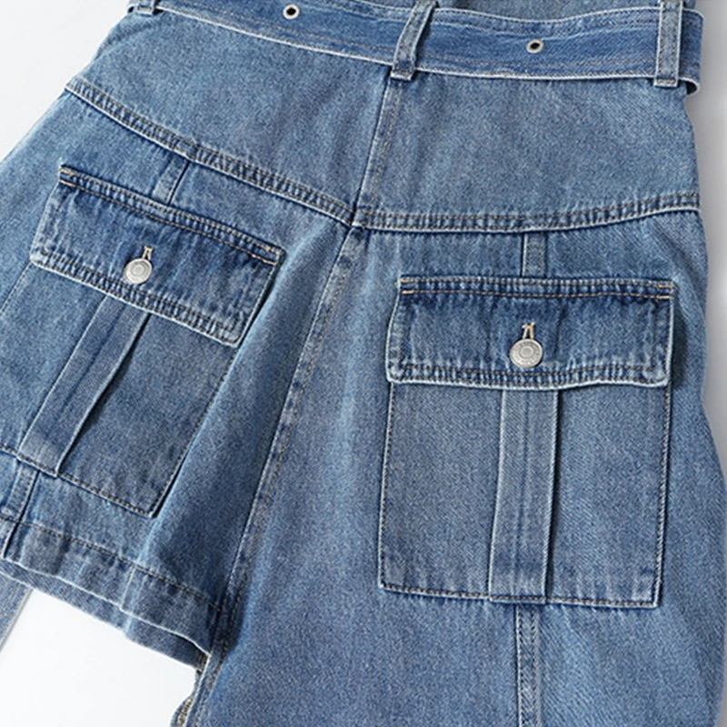 

AG-Turn Fashion Women'S Street Pocket Design High Waist Casual Skirts Woman Irregular Splicing Denim Sexy Skirt Spring 2021 New