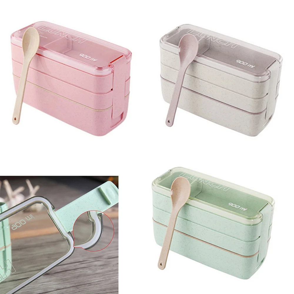 Новый 3 слойный Ланч бокс Квадратный Контейнер для фаст фуда детский школьный