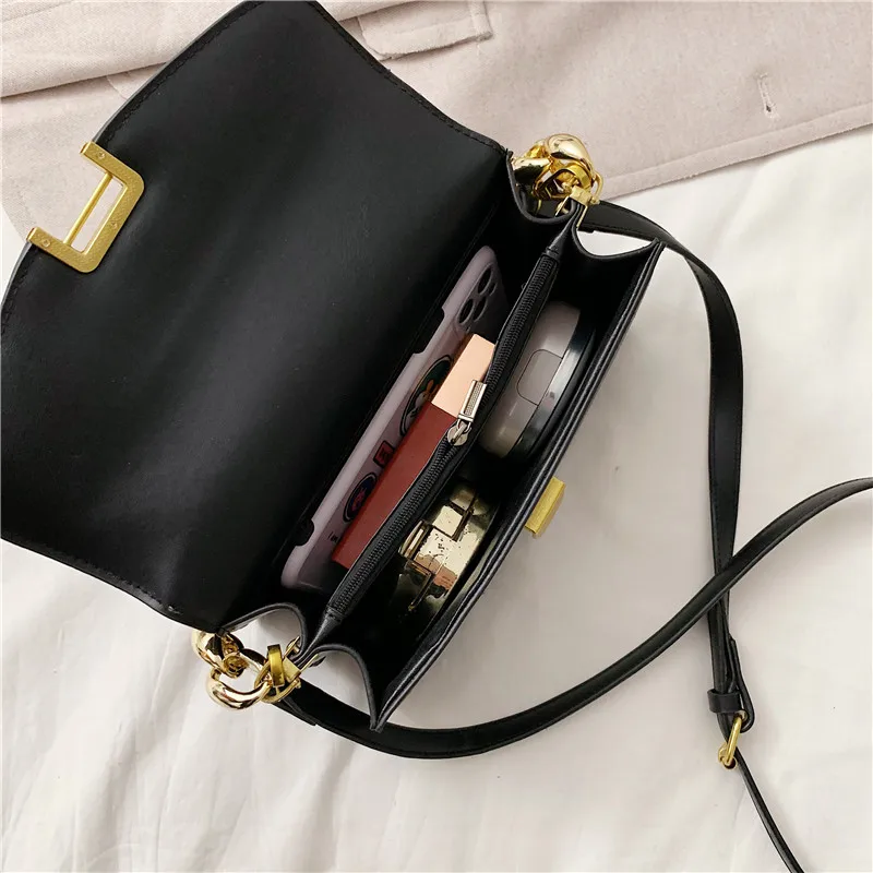 

Black Luxury Chain Square Bag with Lock Classic PU Women's Shoulder Handbag Elegant Female Designer Leather Diagonal Bags Bulsos