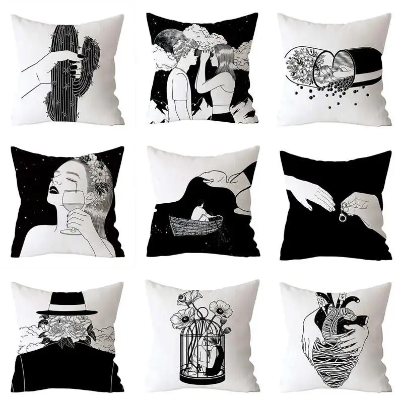 Черно белая декоративная подушка 45*45 см|Наволочки| |