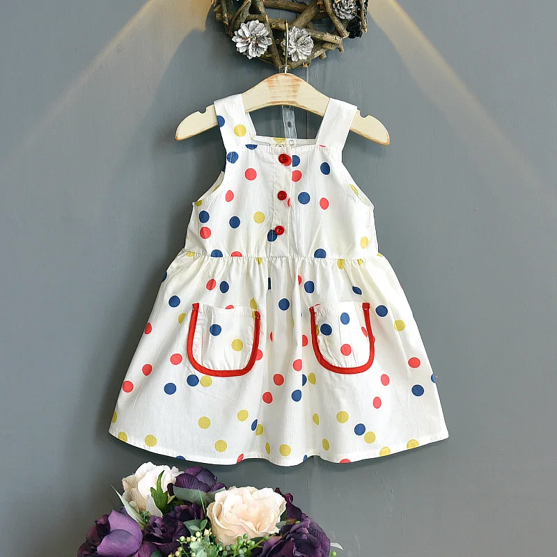 

Baby Girls Dress with Colorful Dot Pattern Printing Summer Dress with Pocket