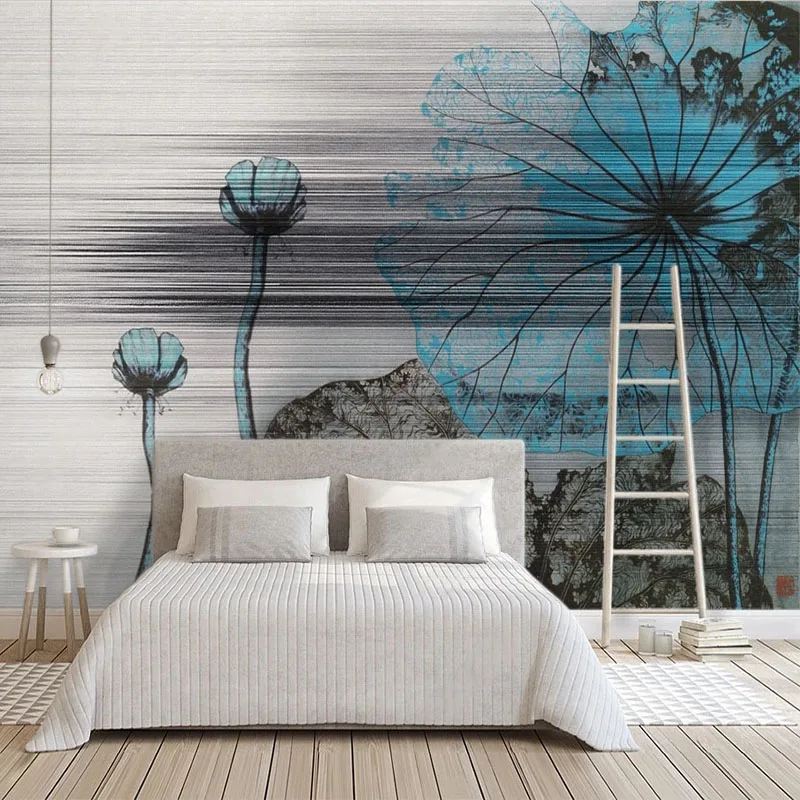 

Custom Photo Wallpaper Vintage Lotus Flower Hand-painted Chinese Style Background Wall Mural Living Room Study Home Decor Fresco