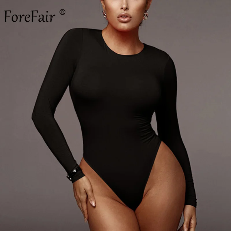 Женское боди с длинным рукавом Forefair Белое и черное хлопковое облегающее круглым