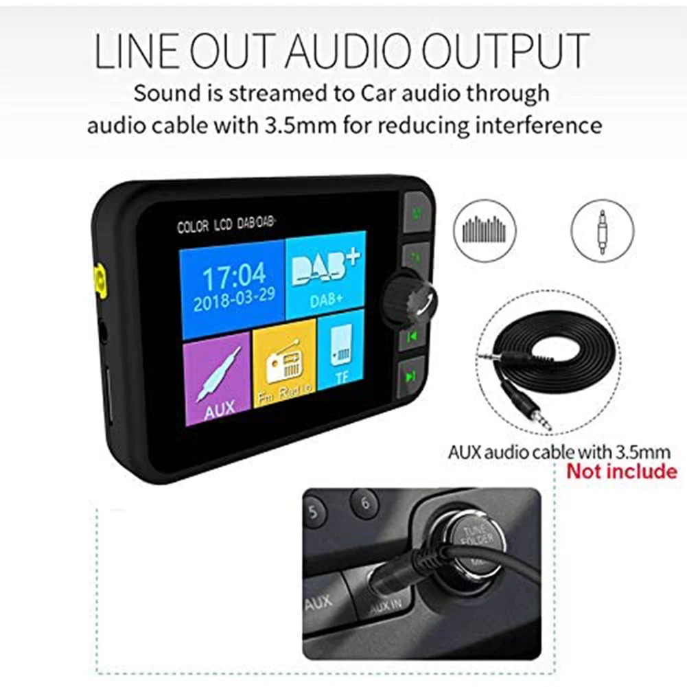 

Car DAB+/DAB radio Digital Wireless Fm Radio Bluetooth Media Speaker Mp3 Music Player 5V 2.4 inch TFT screen 3.5mm stereo Line