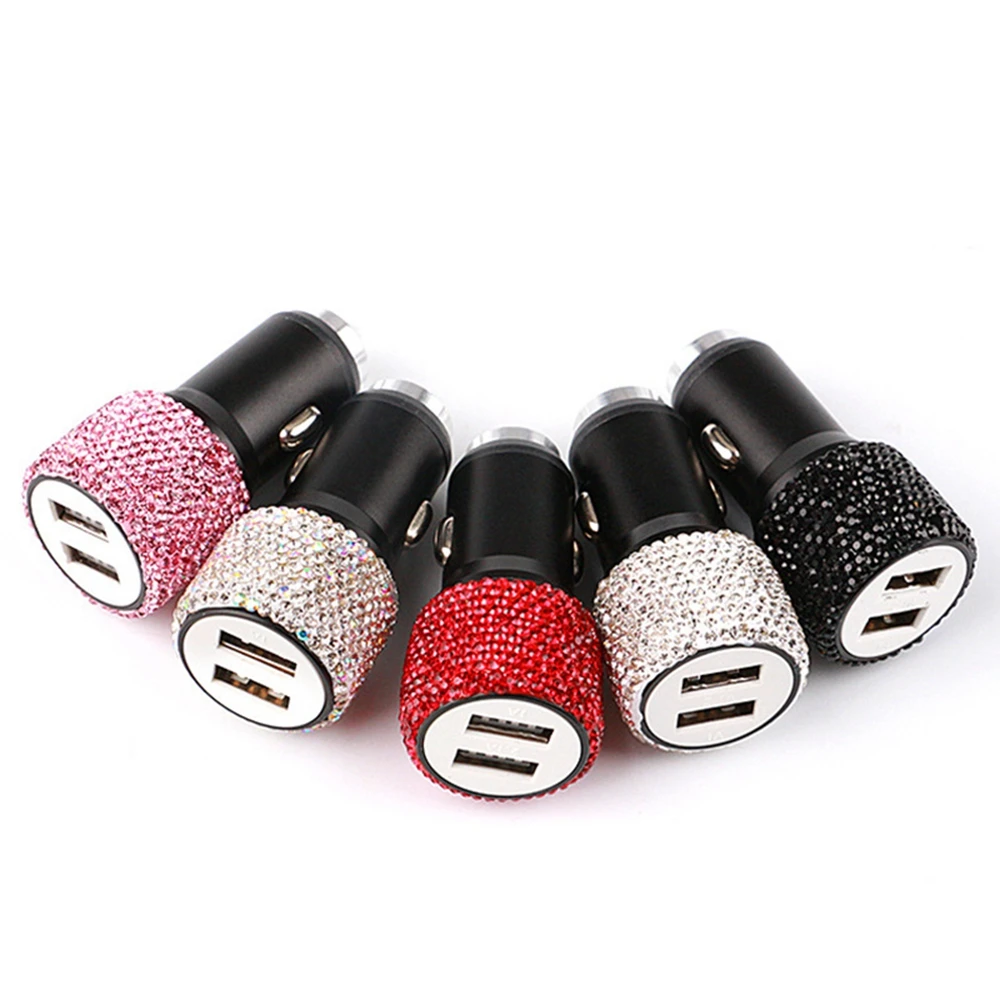 

Dual USB Car Charger For Mobile Phone Tablet Phone 3 Data Line Wire GPS Crystal Diamond In Car Emergency Hammer Car Accessories