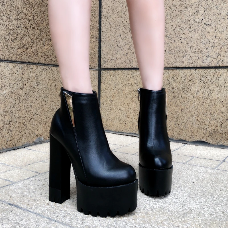 2021 autumn muffin thick heel dance catwalk hate the sky high 15cm super high heel nightclub naked short boots women's