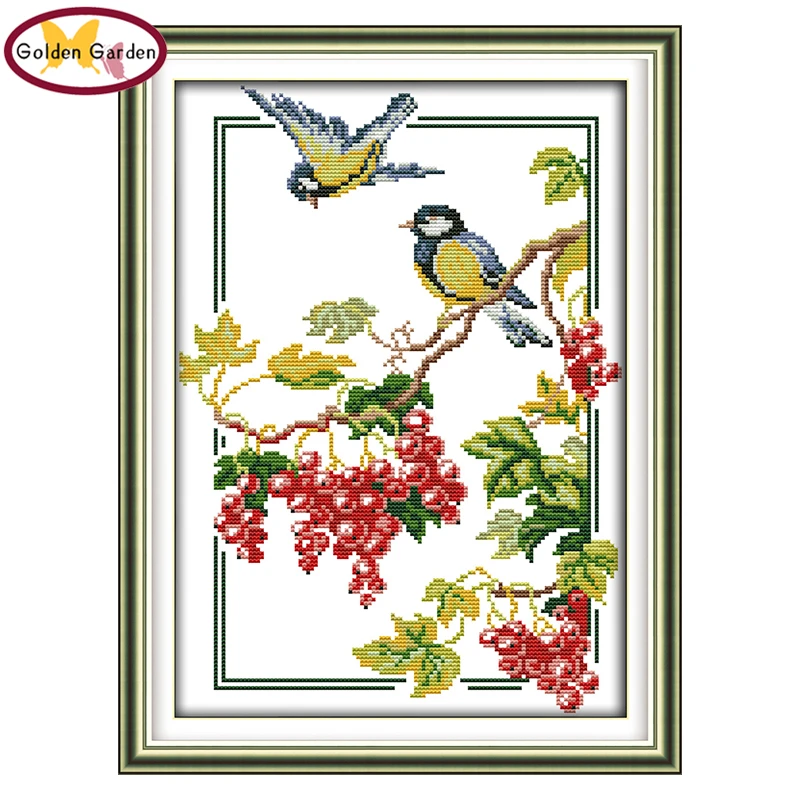 

GG Birds and Berries Animal Style Cross Stitch Pattern Hand Craft Chinese Joy Sunday Cross Stitch Embroidery Kits for Home Decor