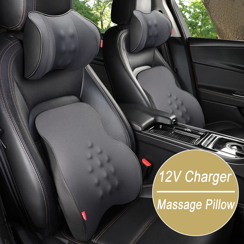 

Car Massage Pillow Seat Back Support Lumbar Pillow Relieve Fatigue Neck USB Charging Headrest for Office Home Car Accessories