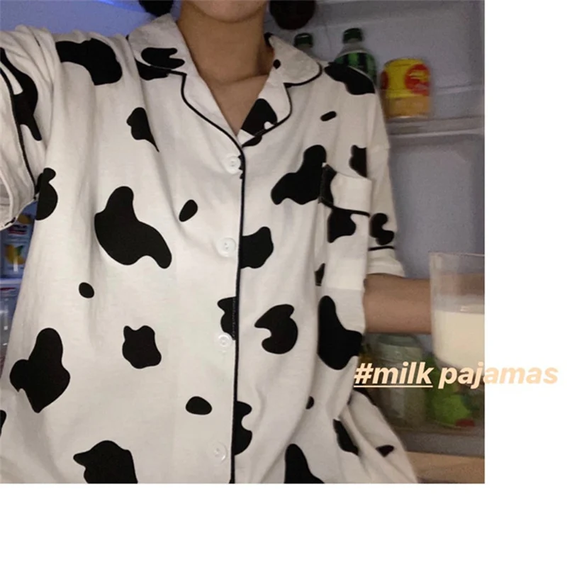 

Pijamas Women Pyjamas Cute Cow Print Pajamas Casual Comfortable Homewear Two-Piece Sleepwear Female Summer Set Women