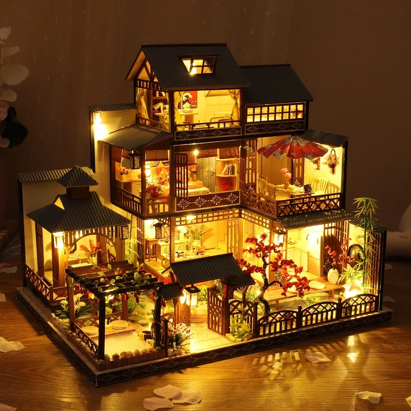 newest diy wooden dollhouse japanese architecture doll houses mininatures with furniture toys for children friend birthday gift free global shipping