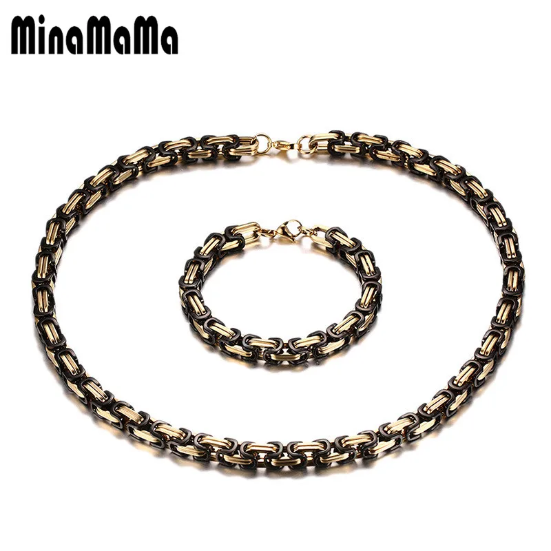 

Black Gold Mix Color 316L Stainless Steel Cuban Chain Jewelry Sets For Women Men Biker Bicycle Chain Bracelet Necklace Sets