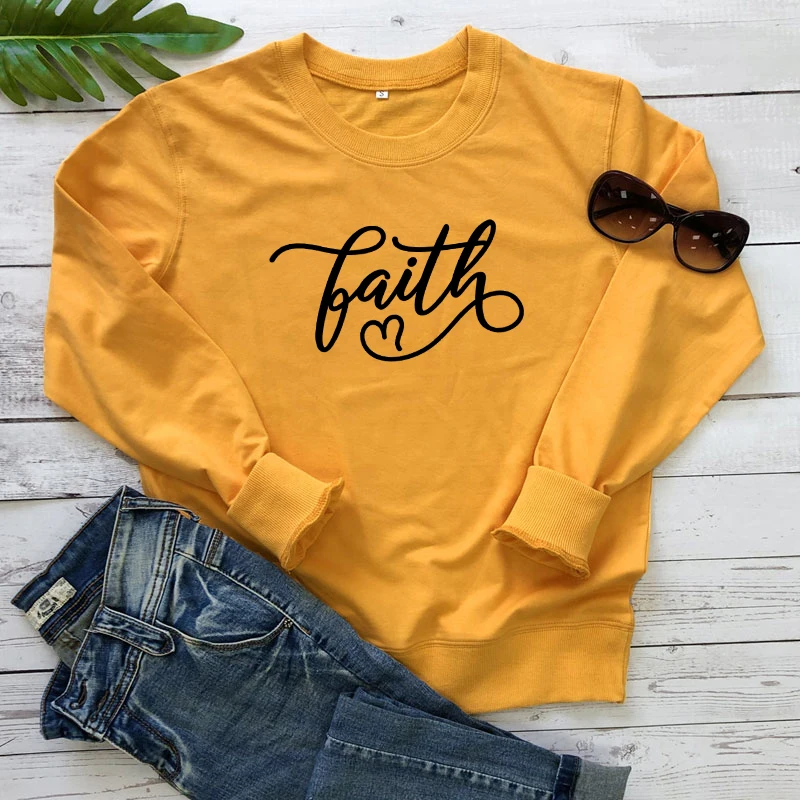 

Faith 100%Cotton Sweatshirt Casual Unisex Long Sleeve Graphic Jesus Pullovers 90s Women Religious Christian Church Sweatshirts