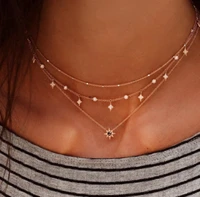 fashion planet star necklaces multilayer statement choker gold chain necklace zircon crystal pendant jewery gifts ornaments