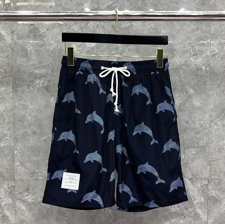 

Модные брендовые повседневные шорты 2021, мужские летние свободные пляжные шорты, тонкие быстросохнущие синие спортивные шорты с рисунком де...