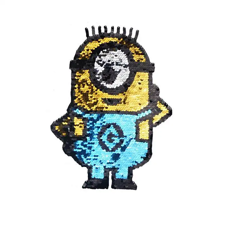 Мультяшные Миньоны Флип-блестки патч вышивка ткань наклейка вышитые блестки