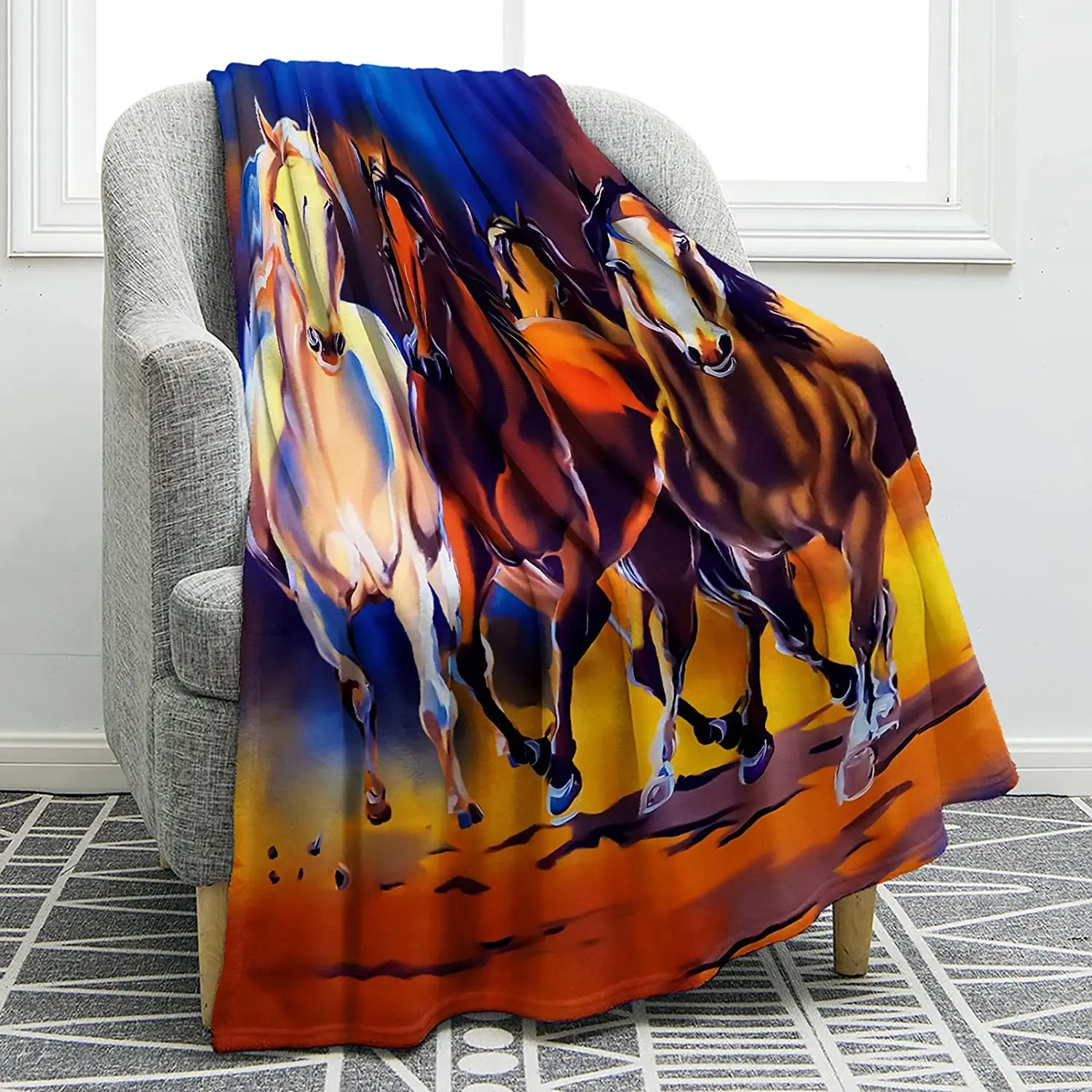 

Horse Blanket Running Horses Print Throw Blanket Ultra Soft Cozy Comfortable Warm for Bed Couch Bedroom Living Room Best Gift