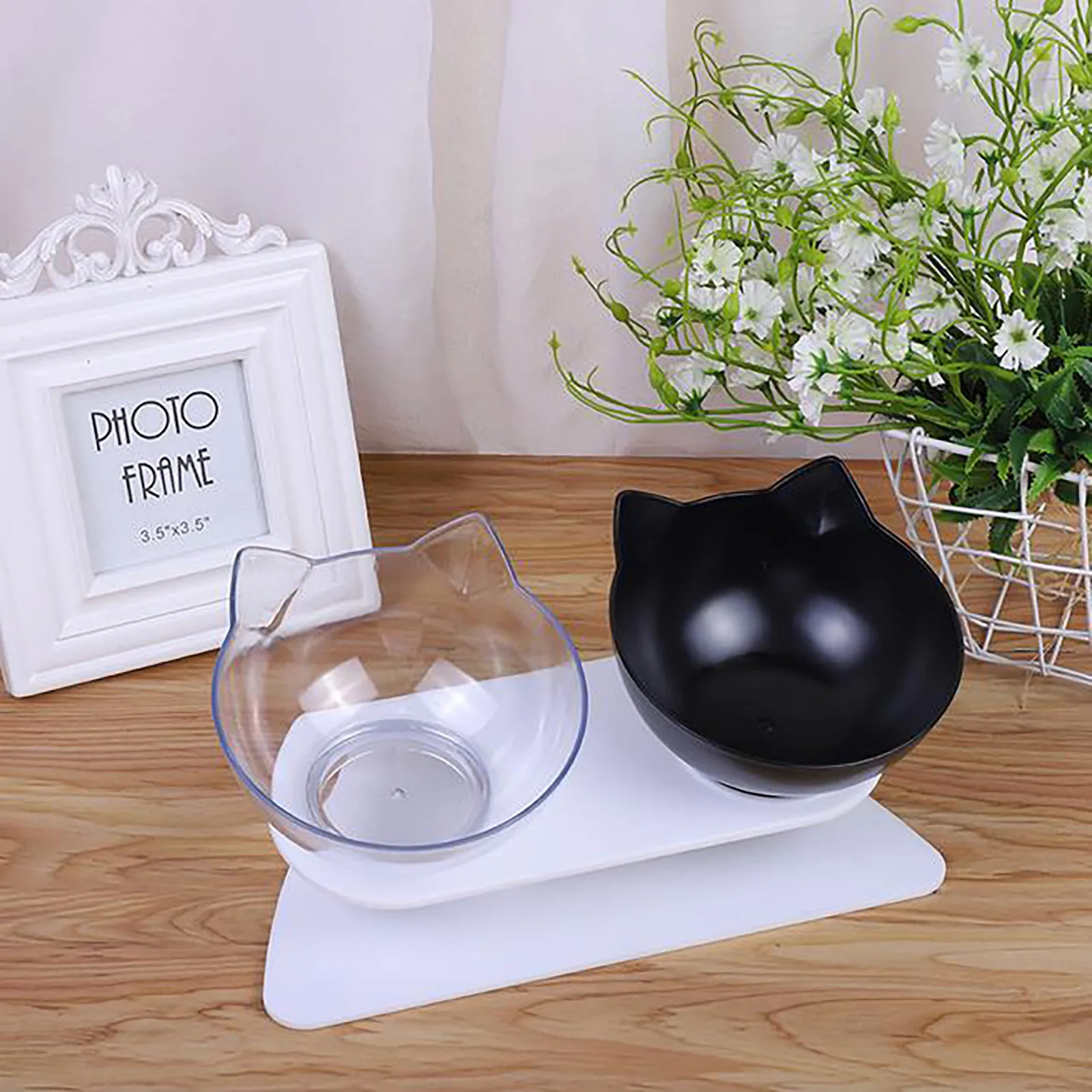 Non slip Кошачьи миски двойной для домашних животных с рельефными стенд Еда и поилки