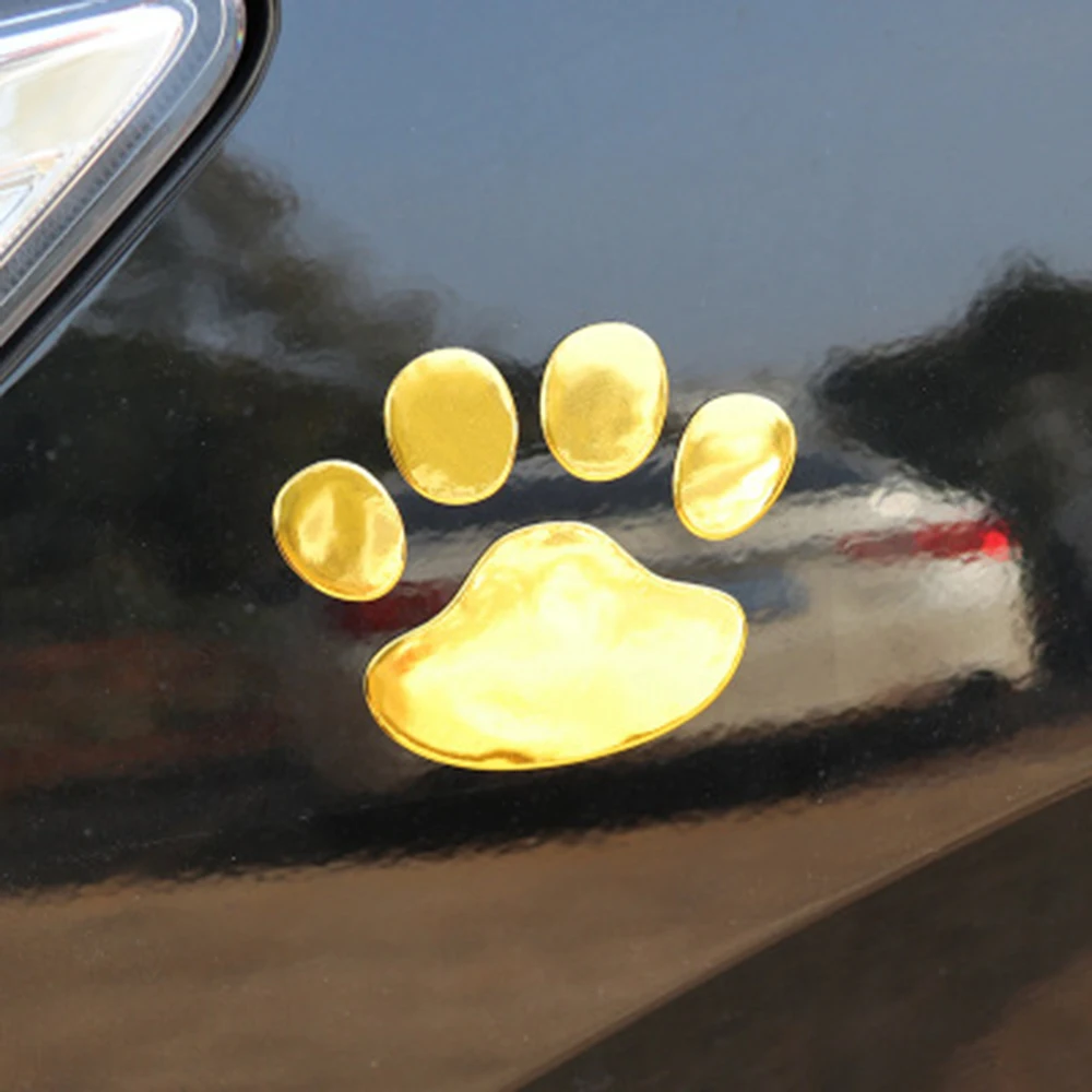 

2PCS Car Sticker Cool Design Paw 3D Animal Dog Cat Bear Foot Prints Footprint Decal Car Stickers Silver Gold Auto Accessories
