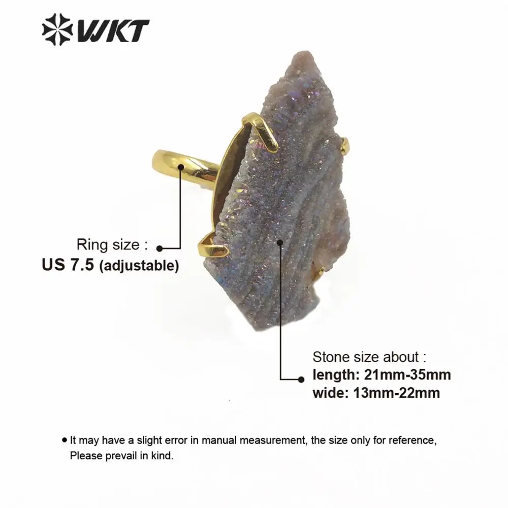 

WT-R352 Wholesale fashion druzy a gate prong setting stone ring women natural gold druzy stone hand rings aniversary gift ring