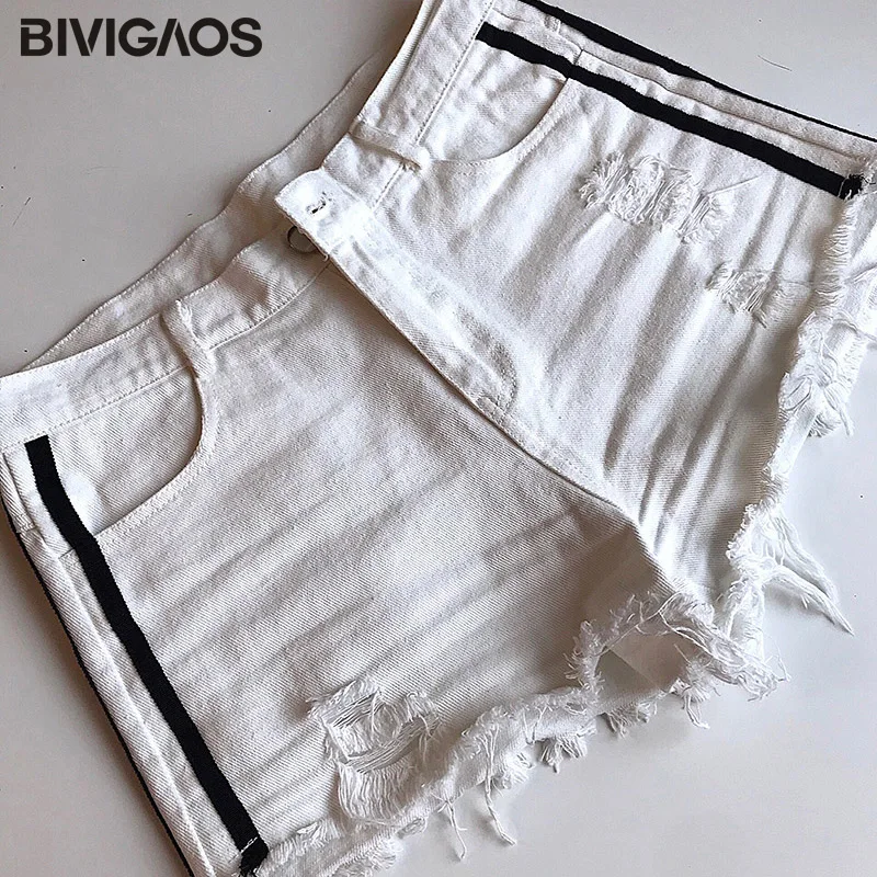 BIVIGAOS женские летние Стиль досуга боковые белые полосатые шорты джинсы большие