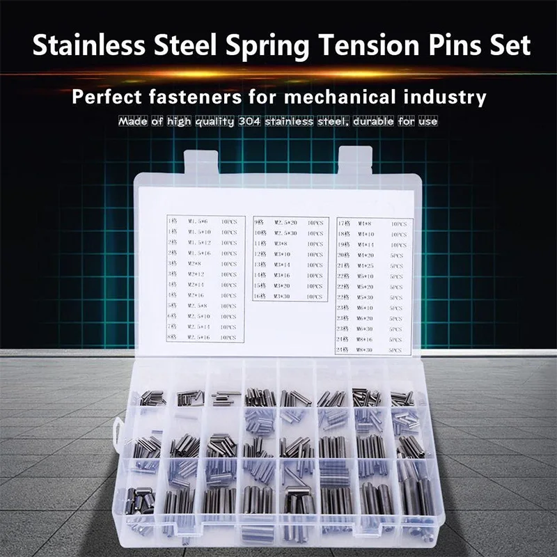 

280Pcs Stainless Steel Slotted Spring Pin Assortment Kit, Split Spring Dowel Tension Roll Pins with Box