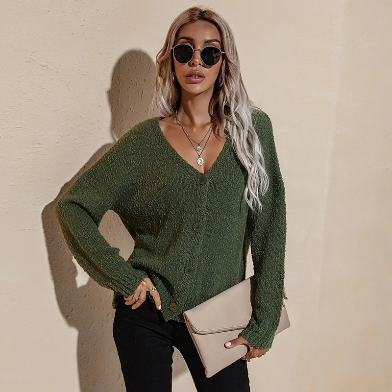 

V-neck Solid Cardigans Women Long Sleeve Single Breasted Female Sweaters New Autumn Winter Knitted Sweater Outerwear S-XL