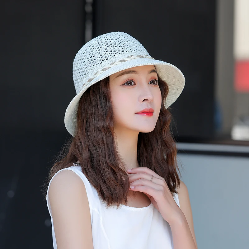 

2021 New Spring Summer Straw Sun Hat Ladies Flowers Hollow Breathable Straw Hat Anti-UV Fisherman's Hat Female Summer Beach Hat