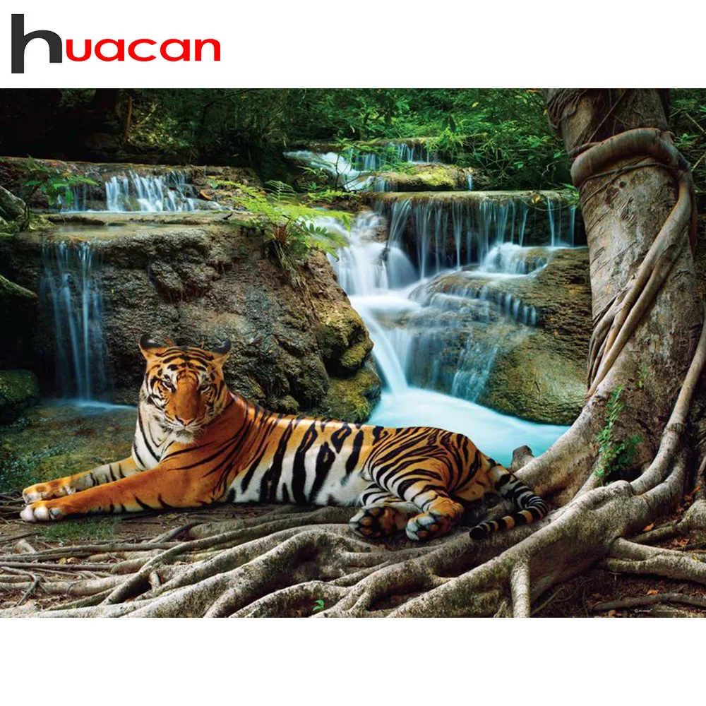 Huacan 5D алмазная картина Полная площадь животных Тигр Стразы для вышивки Картина круглая дрель вышивка крестиком домашний декор
