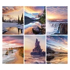 Полноформатнаякруглая алмазная живопись 5D природный пейзаж, алмазная вышивка сделай сам, мозаика С закатом, водопад, подарок ручной работы