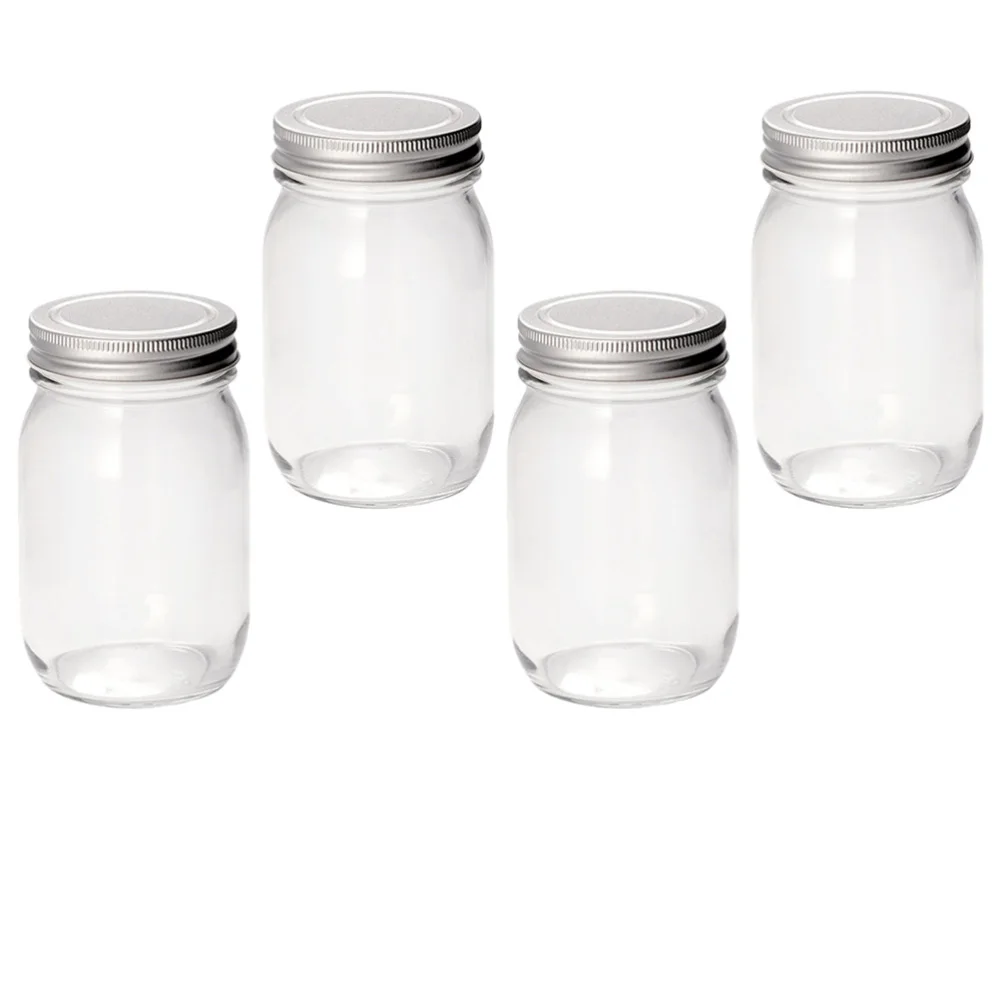

1 Set 4Pcs Multi-function Glass Mason Jars Practical Beverage Cans (Transparent)