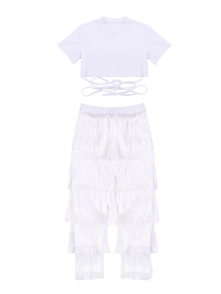 

Hip Hop Clothes Kids Dance Costumes Girls Short Sleeve Tops And Tassel Pants Suit Jazz Wear Children's Ballroom Hip Hop Costume