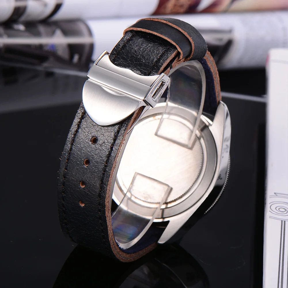 Часы мужские механические водонепроницаемые с кожаным ремешком 41 мм | Наручные