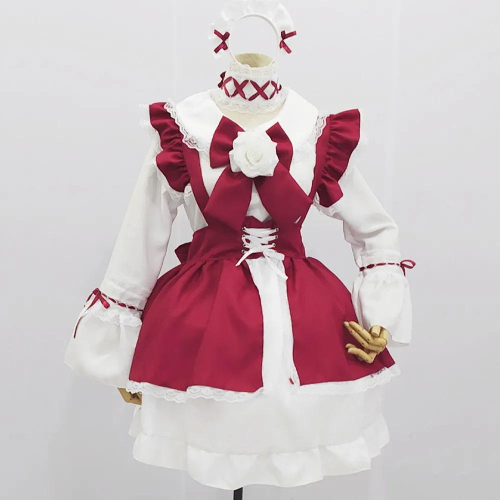 Женское милое платье с длинным рукавом красно-белое готическое кружевное