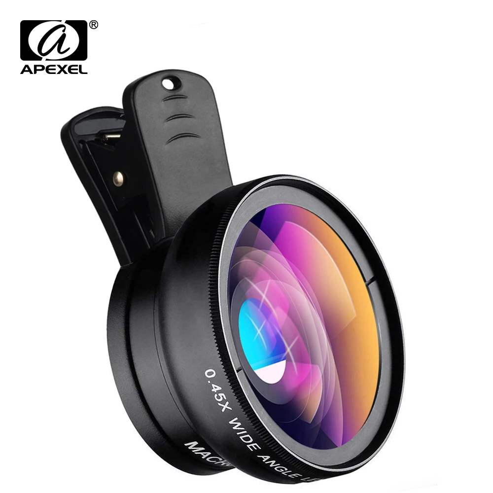 

APEXEL 2 in 1 HD Camera Lens 0.45x Super Wide Angle&12.5x Macro Mobile Phone Lens Kit For iPhone 11 Xiaomi Samsung Smartphones