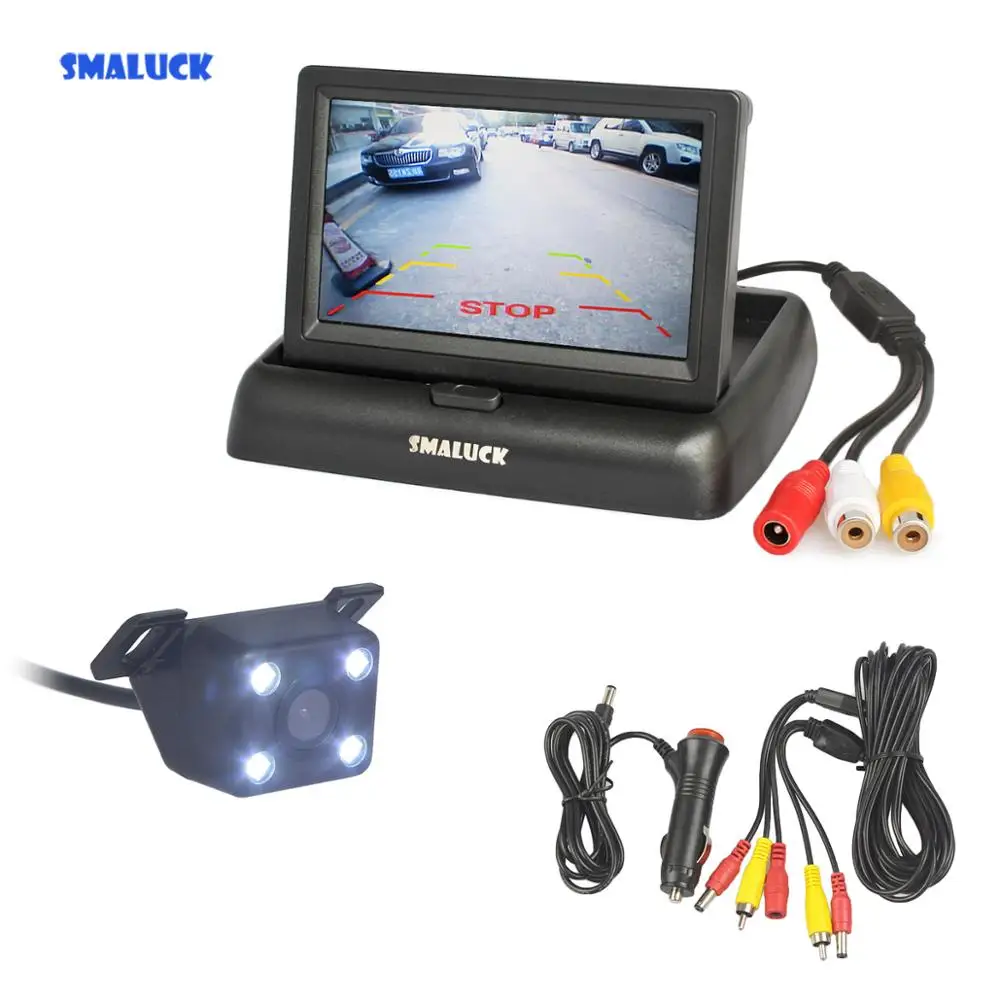 

SMALUCK Wired 4.3" Foldable Rear View Monitor Car Monitor LED Reversing Camera Car Camera Kit Back Up Parking Accessories