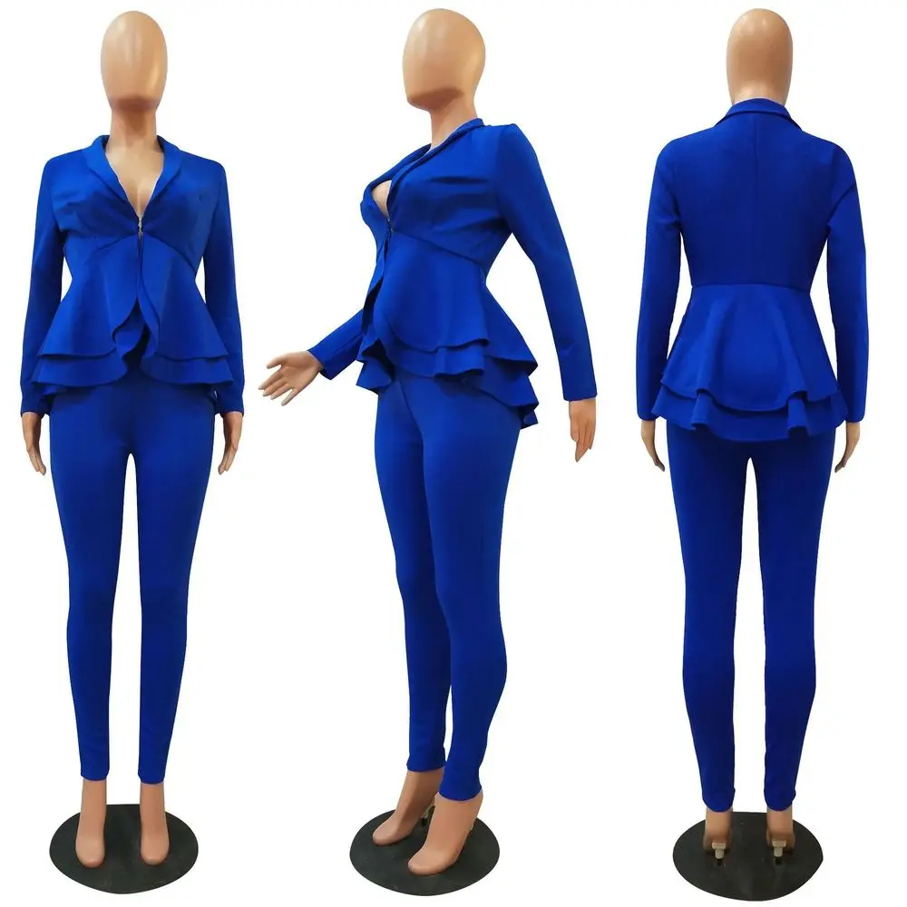 

Plus Size Office Ladies Blue Pink 2 Two Piece Set Top and Pants Elegant Female Casual Business Matching Outfits Women Clothing
