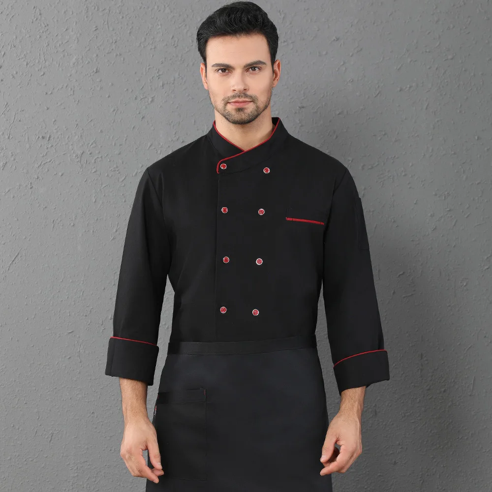long sleeve Jacket Унисекс, форма для ресторана, для хлебобулочных продуктов, с коротким рукавом, дышащая, двубортная, новая, для шеф-повара, Униформа, одежда для приготовления пищи - Цвет: long sleeve Jacket