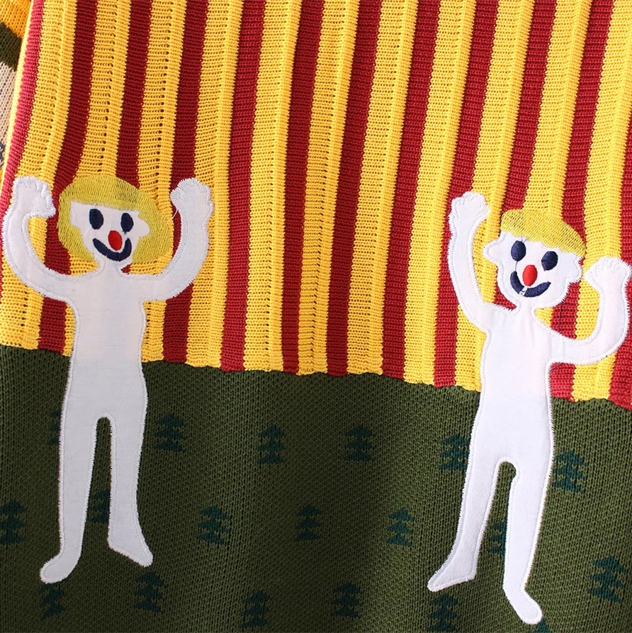 

Cartoon Patch Stripes Playful Female Thick Knitted Pullover Tops Harajuku Casual Winter Autumn New Women's Long Sleeve Sweaters