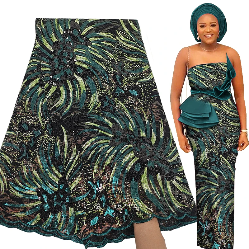 Высококачественная вышивка блестками африканская Кружевная Ткань 5 ярдов 2021