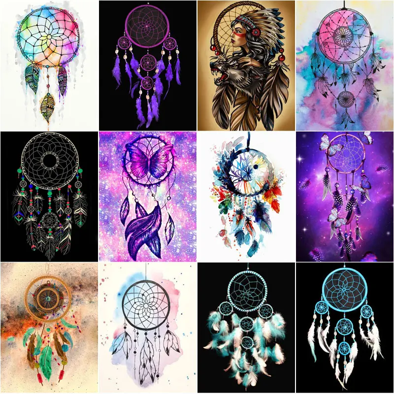 

5D Diy Diamond Mosaic Dream Catcher of Various Colors Cross Stitch Diamond Painting Rhinestone Crystal Home Decoration Room.