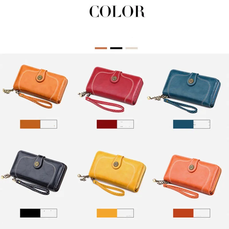 

2021 Genuine Leather Women Wallets Mini Long Coin Purse Card Holder Female Red Luxury Zipper Wallet Small Clutch