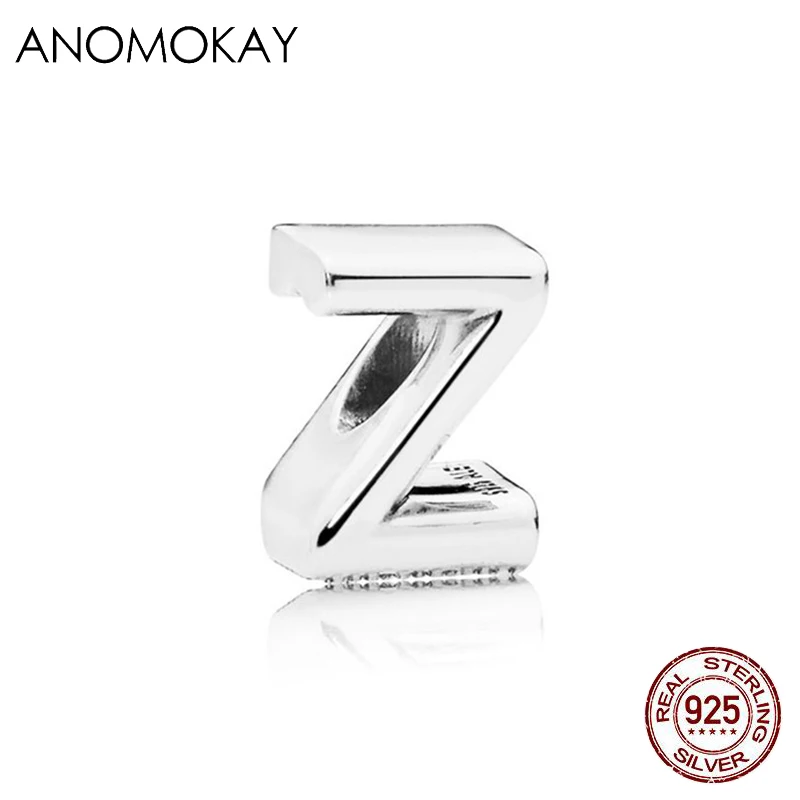 ANOMOKAY, новинка, 925 пробы, серебро, от A до Z, классика, 26 букв, бусины, амулеты, подходят для браслетов Pandora, сделай сам, изготовление ювелирных изделий - Цвет: CYZZ4818-ZM-Z