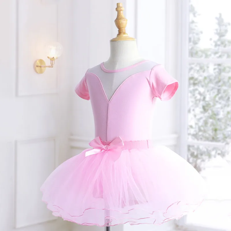 Балетное трико для девочек гимнастическое Детское с коротким рукавом Сетчатое