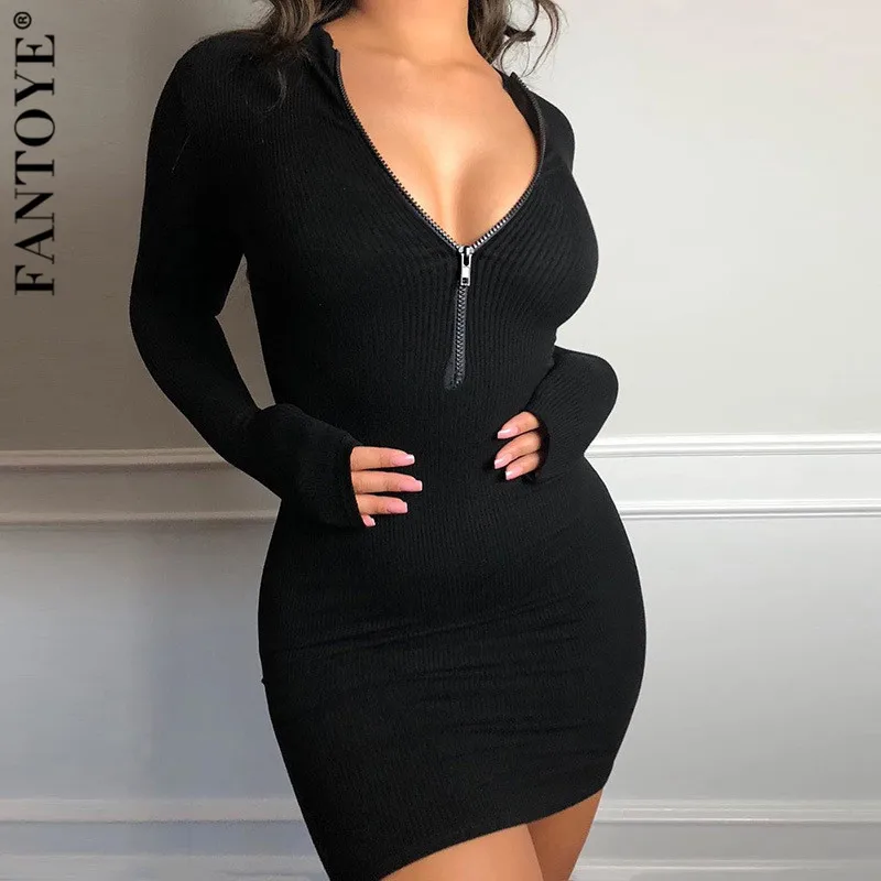 Женское Ребристое Платье футляр FANTOYE винтажное хлопковое мини платье на молнии с